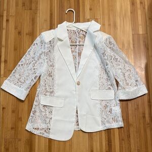 White Lace Blazer with 3/4 Sleeves